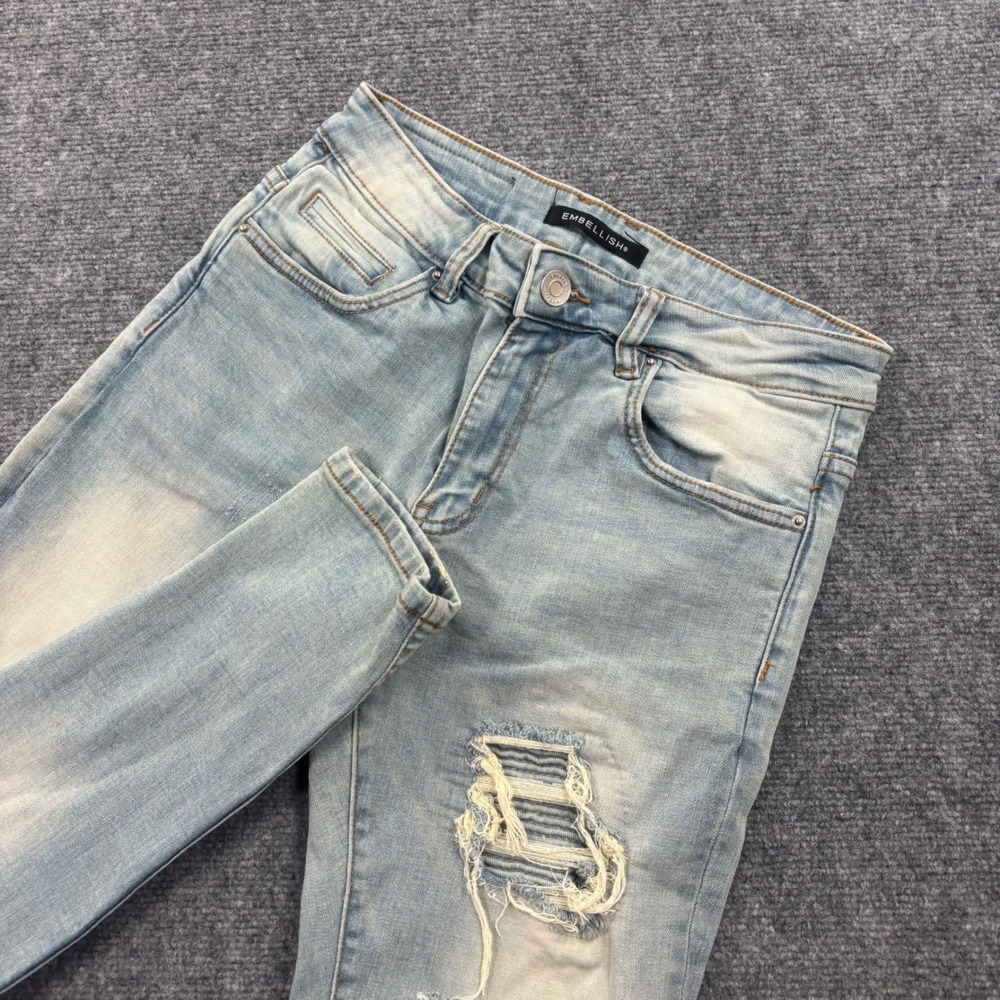 Embellish Skinny Jeans Size 30 Light Blue Distressed Ripped Moto Denim Men's